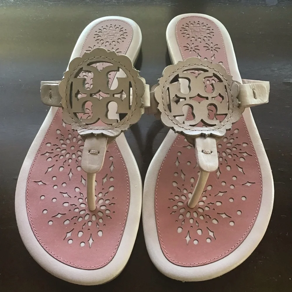 Tory Burch Miller sandals pink 2 tone Sz 7.5